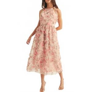 NEW JUST ME halter neck prill detailed midi dress in pink